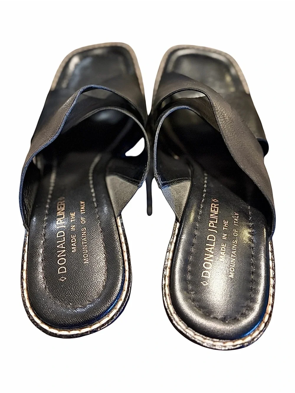 Donald J. Pliner Black Leather Twist Strap Heeled Mules Size 10